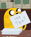 a cartoon character holding a sign that says the? tea?