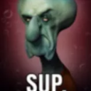 a poster of a creepy alien with the words sup on it