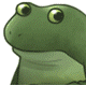 a green frog with big eyes sitting down