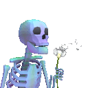 a skeleton with a flower in its hand
