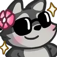 a cartoon raccoon wearing sunglasses and a flower