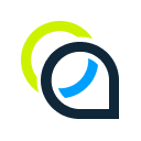 a white circle with a blue and green logo