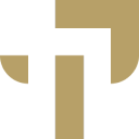 a black and gold logo with the letter t