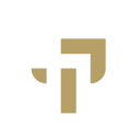 a black and gold logo with the letter f