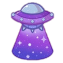 a purple and blue alien ship with stars on it