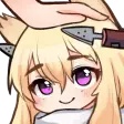 a drawing of a blonde haired girl with pink eyes