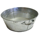 a metal bowl with a handle on a black background
