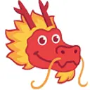a red dragon head with a yellow tail
