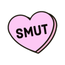 a pink heart with the word smut on it