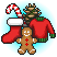 a pixel art picture of a gingerbread man holding a christmas stocking