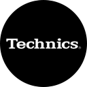 the technics logo on a black background