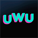 a black background with a blue and pink uw logo