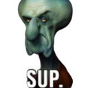 a picture of a creepy face with the words sup on it