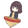 a woman sitting on top of a red object