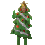 a pixelated christmas tree with a person standing next to it