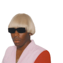 a woman with a white wig and sunglasses