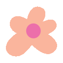 a pink square with an orange flower on it