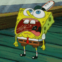 a spongebob with a baseball bat in his hand