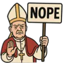 a man holding a sign that says nope