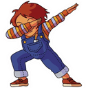 a sticker of a cartoon character wearing overalls