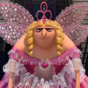 a close up of a cartoon character wearing a pink dress