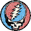 a blue and red circle with a bird on it