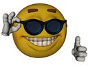 a smiley face with sunglasses giving a thumbs up