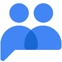 a blue icon of two people facing each other