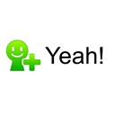 a logo with the words yeah and a smiley face