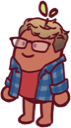 a cartoon character with glasses and a backpack