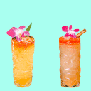 three different types of drinks with a blue background
