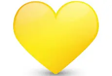 a yellow heart shaped object on a white background
