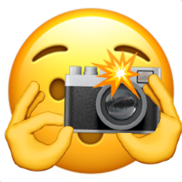 a smiley face holding a camera in front of it