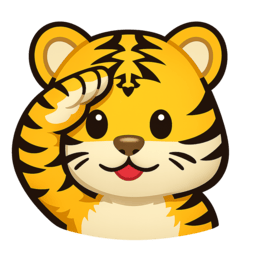 a yellow tiger with black stripes on it's face