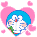 a cartoon character holding a rose in a heart