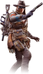 a man in a cowboy outfit holding a rifle