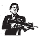 a man in a suit holding a gun