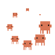 a group of animals standing next to each other on a pink background