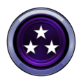 a purple button with white stars on it