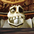 a close up of a cartoon character with a clock in the background