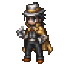 a pixel art picture of a fireman holding a fire hydrant