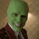 a man in a suit and tie with a green mask
