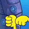 a close up of a cartoon character holding a yellow object
