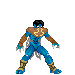 a pixel art picture of a man in blue and yellow