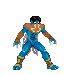 a pixel art picture of a man in blue and yellow