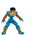 a pixel art of a man in blue and yellow