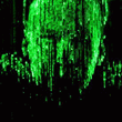 a picture of a green skull on a black background