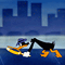 a cartoon of a duck and a duckling in the water