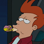 a cartoon of a man with red hair eating a donut