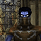 a man with a blue face standing in front of a wall